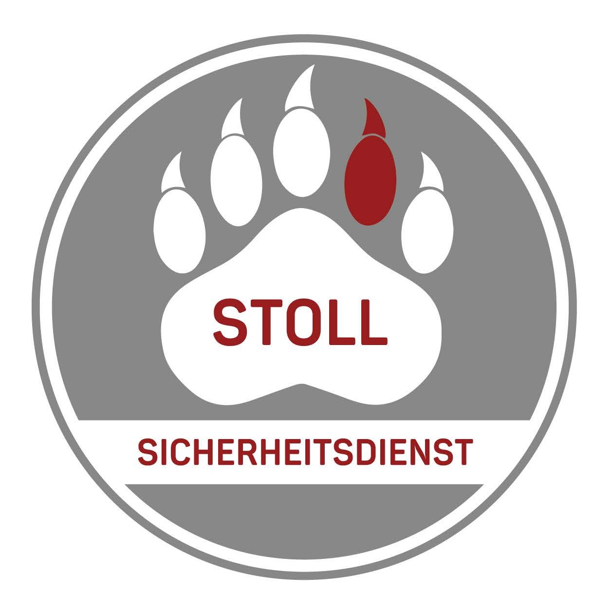 Stoll Sicherheitsdienst – graue Pfote mit dunkelrotem Schriftzug